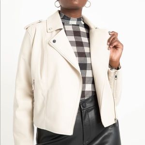 Eloquii faux leather moto jacket ivory